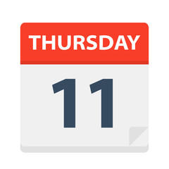 Thursday 11 - Calendar Icon. Vector illustration of week day paper leaf.