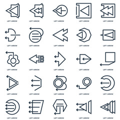 Set Of 25 outline icons such as Left arrow, arrow line icon