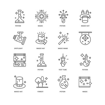 Simple Set of 16 Vector Line Icon. Contains such Icons as Magic,