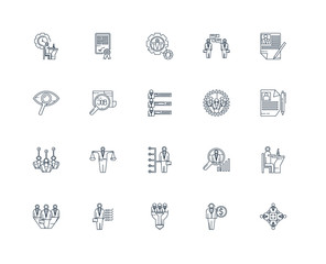 Set Of 20 outline icons such as Teamwork, Salary, Idea, Skills,