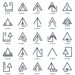 Set Of 25 outline icons such as Up arrow, arrow line icon