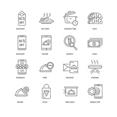 16 linear icons related to Mobile app, Online, Discount, undefin