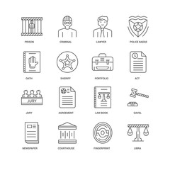 16 linear icons related to Libra, Sheriff, Prison, undefined, Ga