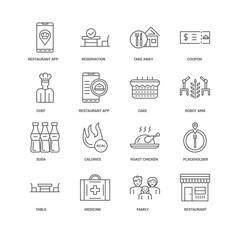16 linear icons related to Restaurant, Restaurant app, undefined