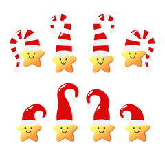 Cute smiling stars with christmas hat - set vector illustration