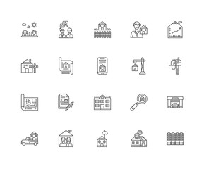 Simple Set of 20 Vector Line Icon. Contains such Icons as House,