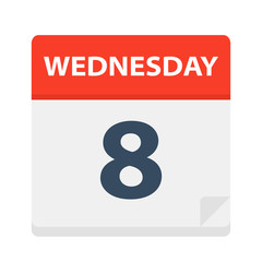 Wednesday 8 - Calendar Icon. Vector illustration of week day paper leaf.