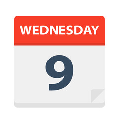 Wednesday 9 - Calendar Icon. Vector illustration of week day paper leaf.
