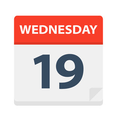Wednesday 19 - Calendar Icon. Vector illustration of week day paper leaf.