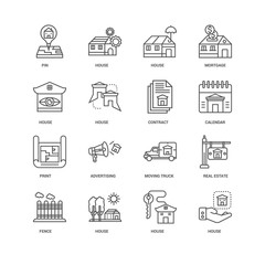 Simple Set of 16 Vector Line Icon. Contains such Icons as House,