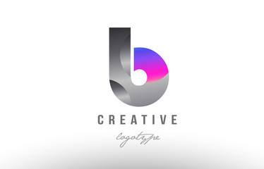 b silver grey metal metallic gradient alphabet letter logo icon design
