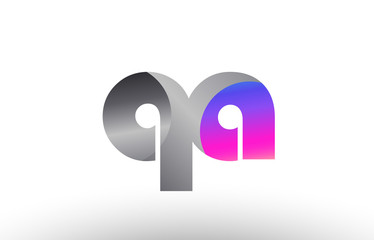 qa q a silver grey metal metallic gradient alphabet letter logo combination icon design