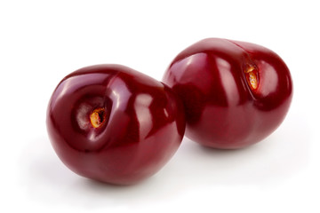 Sweet red cherries isolated on white background macro