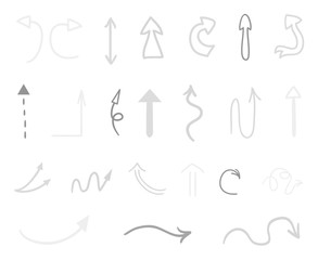 Hand drawn infographic elements on white. Abstract arrows. Line art. Set of different signs. Black and white illustration. Doodles for artworks