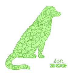 Dog on white. Hand drawn animal with abstract patterns on isolation background. Design for spiritual relaxation for adults. Zentangle. Doodle for banners, posters, t-shirts and textiles