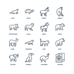 Set Of 16 outline icons such as Polaroid, Cassowary, Hornbill, E