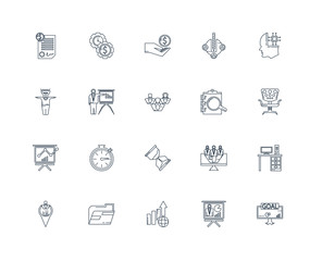 Set Of 20 outline icons such as Goal, Presentation, Profits, Fol