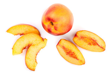 ripe nectarine isolated on white background. Top view. Flat lay pattern