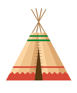 Indian tent or wigwam. Dwelling of north nations of Canada, Siberia, North America. Leather House. Flat vector Illustration on a white background