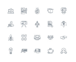 Set Of 20 outline icons such as Settings, Coffee cup, Skills, Jo