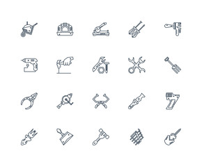 Set Of 20 outline icons such as Screwdriver, Allen keys, Hammer,