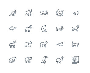 Set Of 20 outline icons such as Polaroid, Cassowary, Hornbill, E