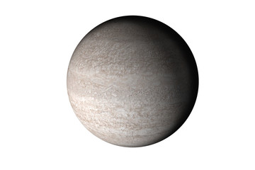 Dark rock dead planet with atmosphere in the space isolated on white background.  Elements of this image were furnished by NASA.