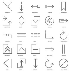 25 linear icons related to ball arrow, Clockwise, Expand, Shift,