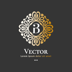 Golden vector monogram. Elegant, classic elements. Can be used for jewelry, beauty and fashion industry. Great for logo, emblem, invitation, flyer, menu, brochure, background, or any desired idea.