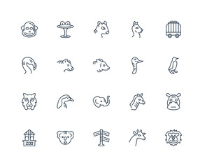 Set Of 20 outline icons such as Lion, Giraffe, , Koala, Ticket o