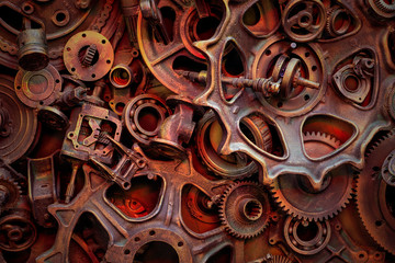 Steampunk texture, backgroung with mechanical parts, gear wheels