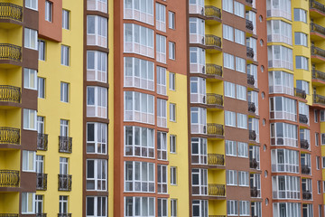 Newly constructed multistory building. Construction or architectural background.