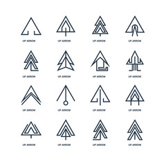 Set Of 16 outline icons such as Up arrow, arrow linear icon