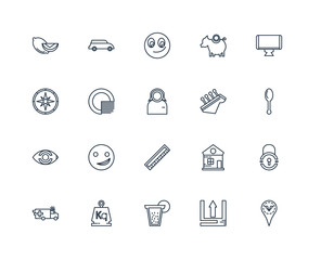 Set Of 20 outline icons such as Placeholder, Upload, Lemonade, W