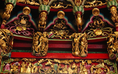 Interior dome, ceiling and wall design and decoration of a buddhist temple in Taichung, Taiwan