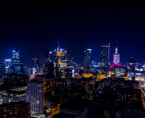 Nocna panorama Warszawy - obrazy, fototapety, plakaty