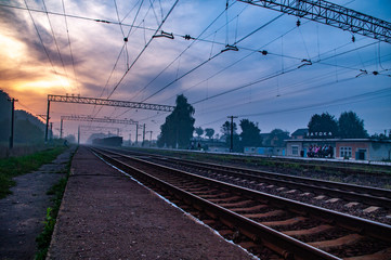 Railway station in the evening