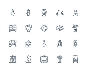 Set Of 20 outline icons such as Armchair, Sink, Frame, Sculpture