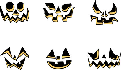 Scary Halloween pumpkin faces icons set