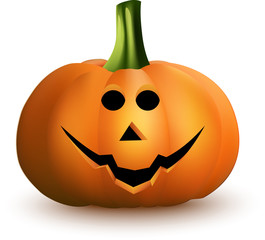 Cartoon halloween pumpkin with happy face on white background