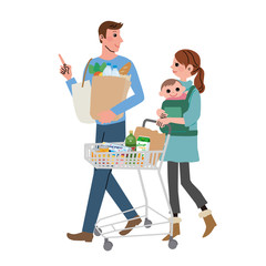 ショッピングカートをおす　女性　家族