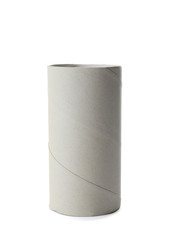 Empty toilet paper roll on white background