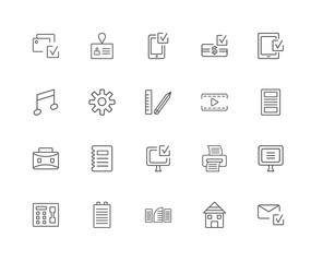 20 linear icons related to Email, Newspaper, Smartphone, Money,