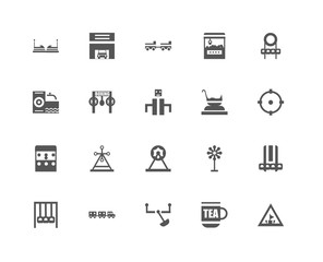 20 linear icons related to Amusement park, Childhood, Soccer fie