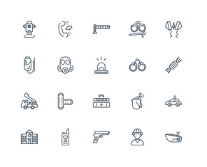 Set Of 20 outline icons such as Ship, Firefighter, Gun, Walkie t