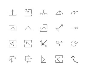 20 linear icons related to Next, Left arrow, Right Multiply, Hor