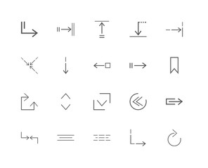 Fototapeta premium 20 linear icons related to Down arrow, Return, Menu, Diagonal, F