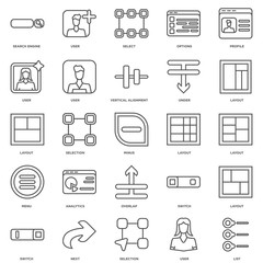 Fototapeta na wymiar Simple Set of 25 Vector Line Icon. Contains such Icons as List,
