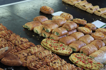 Luxurious sorts of bread at a market
