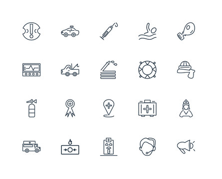 Set Of 20 outline icons such as Megaphone, Support, Hospital, Fi